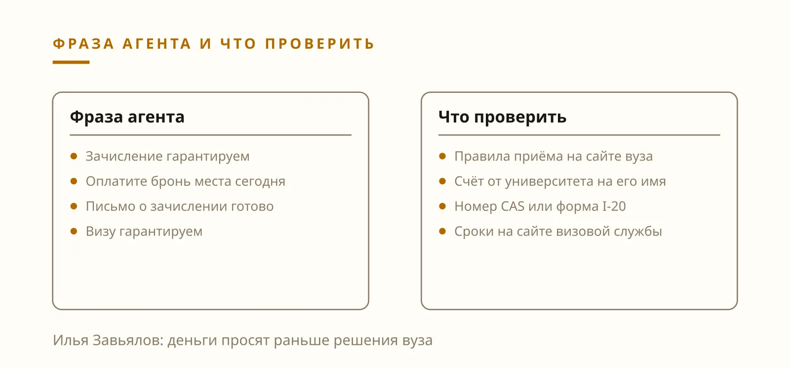 Илья Завьялов отзывы об агентах по учёбе за рубежом: фразы мошенника и что проверить до оплаты